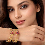 Load image into Gallery viewer, Set of 2 Gold-Plated Stone Studded & Beaded Bangles