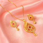 Load image into Gallery viewer, Gold-Plated American - Diamond Studded Pendant Necklace Set with Earrings