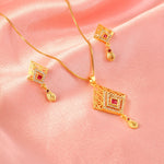 Load image into Gallery viewer, Gold-Plated American - Diamond Studded Pendant Necklace Set with Earrings