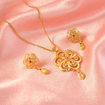 Load image into Gallery viewer, Gold-Plated American - Diamond Studded Pendant Necklace Set with Earrings