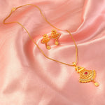 Load image into Gallery viewer, Gold-Plated American - Diamond Studded Pendant Necklace Set with Earrings