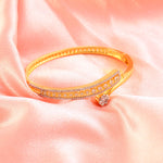 Load image into Gallery viewer, 18K Gold-Plated Cubic Zirconia Studded 1 Flower Motif Double Row Bangle-Style Bracelet