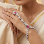 Load image into Gallery viewer, Women Brass Cubic Zirconia Rhodium-Plated Ring Bracelet