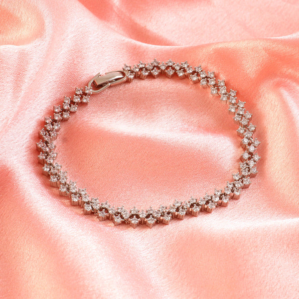 Rhodium Plated Sparkling AD & Cubic Zirconia Studded Tennis Bracelet