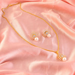Load image into Gallery viewer, 18 Kt Gold Plated Pearl & Cubic Zirconia Studded Sunburst Pendant Necklace Set
