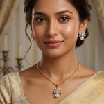 Load image into Gallery viewer, 18 Kt Gold Plated Pearl & Cubic Zirconia Studded Sunburst Pendant Necklace Set