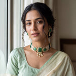 Load image into Gallery viewer, Elegant Pearl Multi-Strand Choker Jewellery Set with Matching Earrings