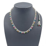 Load image into Gallery viewer, Multi Color Silver-Plated Sparkling CZ Stone Choker Necklace with Adjustable Thread Closure