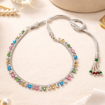 Load image into Gallery viewer, Multi Color Silver-Plated Sparkling CZ Stone Choker Necklace with Adjustable Thread Closure