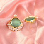 Load image into Gallery viewer, Opal Stone & Pearl Fringe Gold-Toned Stud Earrings