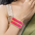 Load image into Gallery viewer, Indian Bollywood Bangle Bracelet Set for Women - 24 Piece (2 Dozen) Multicolor Alloy Gold Tone Stacking Jewelry for Weddings, Parties, Festivals & Gifts (Rani_Pink)