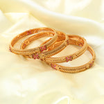 Load image into Gallery viewer, Set Of 4 Gold-Plated Ruby & Kundan-Studded Bangles