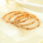 Load image into Gallery viewer, Set Of 4 Gold Plated Artificial Stone Studded & Beaded Bangles