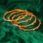 Load image into Gallery viewer, Set Of 4 Gold-Plated Ruby & Kundan-Studded Bangles