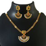 Load image into Gallery viewer, Gold Plated Ruby Red,Emrald and Pearl Studded Gold Beaded Handcrafted Jewellery Set