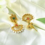 Load image into Gallery viewer, Gold Plated Ruby Red,Emrald and Pearl Studded Gold Beaded Handcrafted Jewellery Set