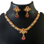 Load image into Gallery viewer, Gold Plated Ruby Red,Emrald and Pearl Studded Gold Beaded Handcrafted Jewellery Set