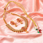 Load image into Gallery viewer, Vintage Floral Ruby Choker Set - Antique Gold Plated Jewellery for Festive Wear