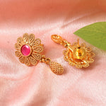 Load image into Gallery viewer, Traditional Gold-Plated Floral Necklace Set with Ruby Red Stone & Matching Earrings