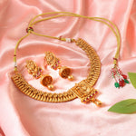 Load image into Gallery viewer, Royal Matte Gold Plated Antique Choker Temple Jewellery Set with Ruby Stones