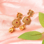 Load image into Gallery viewer, Ethnic Jewelry Set: Handcrafted Gold-Toned Choker with Pink Stone Embellishments and Jhumka Earrings