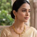Load image into Gallery viewer, Ethnic Jewelry Set: Handcrafted Gold-Toned Choker with Pink Stone Embellishments and Jhumka Earrings