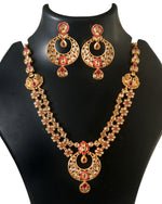 Load image into Gallery viewer, Traditional Gold-Plated Red & White Kundan-Studded Chandbali Jewellery Set