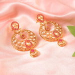 Load image into Gallery viewer, Traditional Gold-Plated Red & White Kundan-Studded Chandbali Jewellery Set