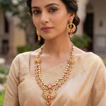Load image into Gallery viewer, Traditional Gold-Plated Red & White Kundan-Studded Chandbali Jewellery Set