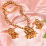Load image into Gallery viewer, Antique Matte Gold Finish Traditional Temple Jewelry Goddess Lakshmi Pendant Necklace Set