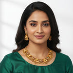 Load image into Gallery viewer, Women Gold-Plated Ruby Red and Emrald Dark Green Stone-Studded Traditional Jewellery Set