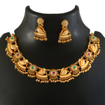 Load image into Gallery viewer, Women Gold-Plated Ruby Red and Emrald Dark Green Stone-Studded Traditional Jewellery Set