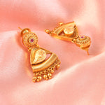 Load image into Gallery viewer, Women Gold-Plated Ruby Red and Emrald Dark Green Stone-Studded Traditional Jewellery Set