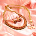 Load image into Gallery viewer, Traditional Gold-Toned Bead & Stone Choker Necklace Set with Jhumkas
