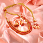 Load image into Gallery viewer, Traditional Gold-Toned Bead & Stone Choker Necklace Set with Jhumkas