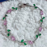 Load image into Gallery viewer, Baby Pink & Green Crystal Floral Vine Tulip Bracelet