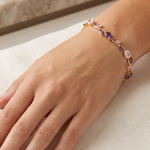 Load image into Gallery viewer, Gold-Toned Multicolor Stone & Leaf Floral Tulip Bracelet