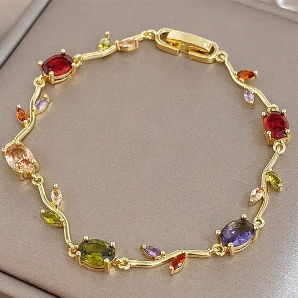 Gold Floral Tulip Bracelet with Multicolor Crystals & Marquise Accents
