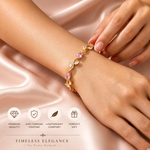 Load image into Gallery viewer, Gold-Toned Baby Pink Stone & White Leaf Floral Tulip Bracelet