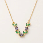 Load image into Gallery viewer, Purple & Green Crystal Floral Vine Tulip Necklace
