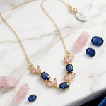 Load image into Gallery viewer, Navy Blue & Baby Pink Crystal Floral Vine Tulip Necklace