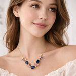 Load image into Gallery viewer, Navy Blue & Baby Pink Crystal Floral Vine Tulip Necklace