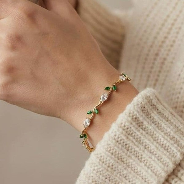 Gold-Toned Leaf & Vine Floral Tulip Bracelet
