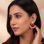 Load image into Gallery viewer, Opal Stone &amp; Pearl Fringe Gold-Toned Stud Earrings
