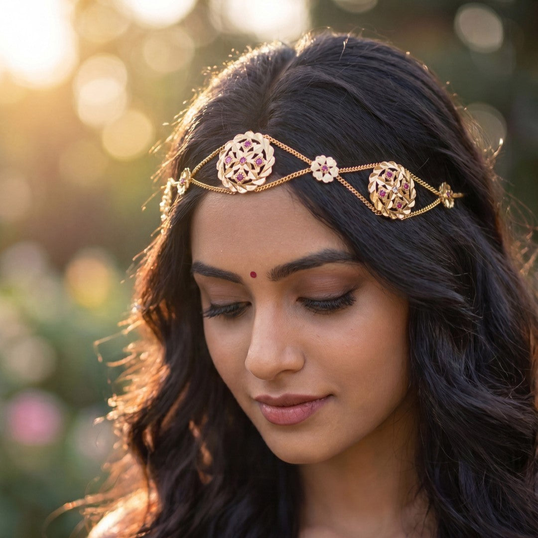 Gold-Plated American Diamond-Studded Matha Patti