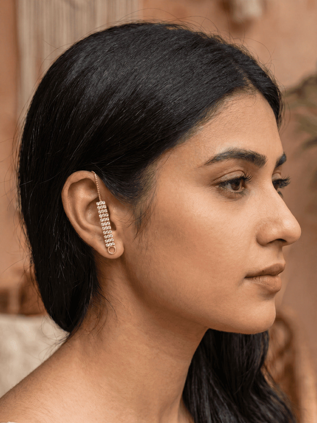 Women Gold-Plated American Diamond Long Tassel Earrings