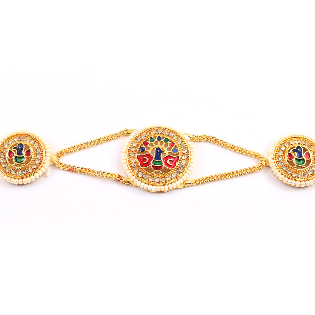 Gold-Plated American Diamond-Studded & Beaded Matha Patti for Women