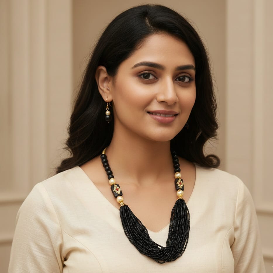 Gold-Plated Kundan-Studded & Pearl-Beaded Jewellery Set