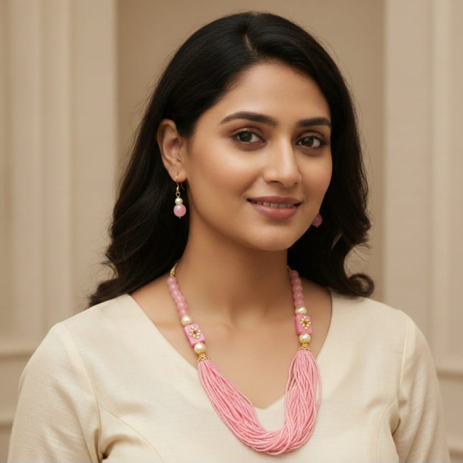 Gold-Plated Kundan-Studded & Pearl-Beaded Jewellery Set
