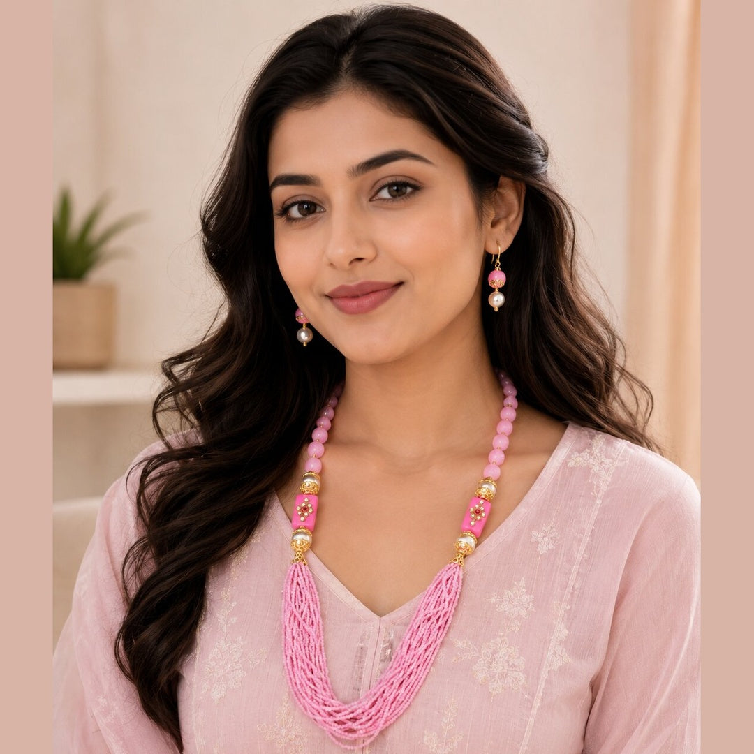 Gold-Plated Kundan-Studded & Pearl-Beaded Jewellery Set
